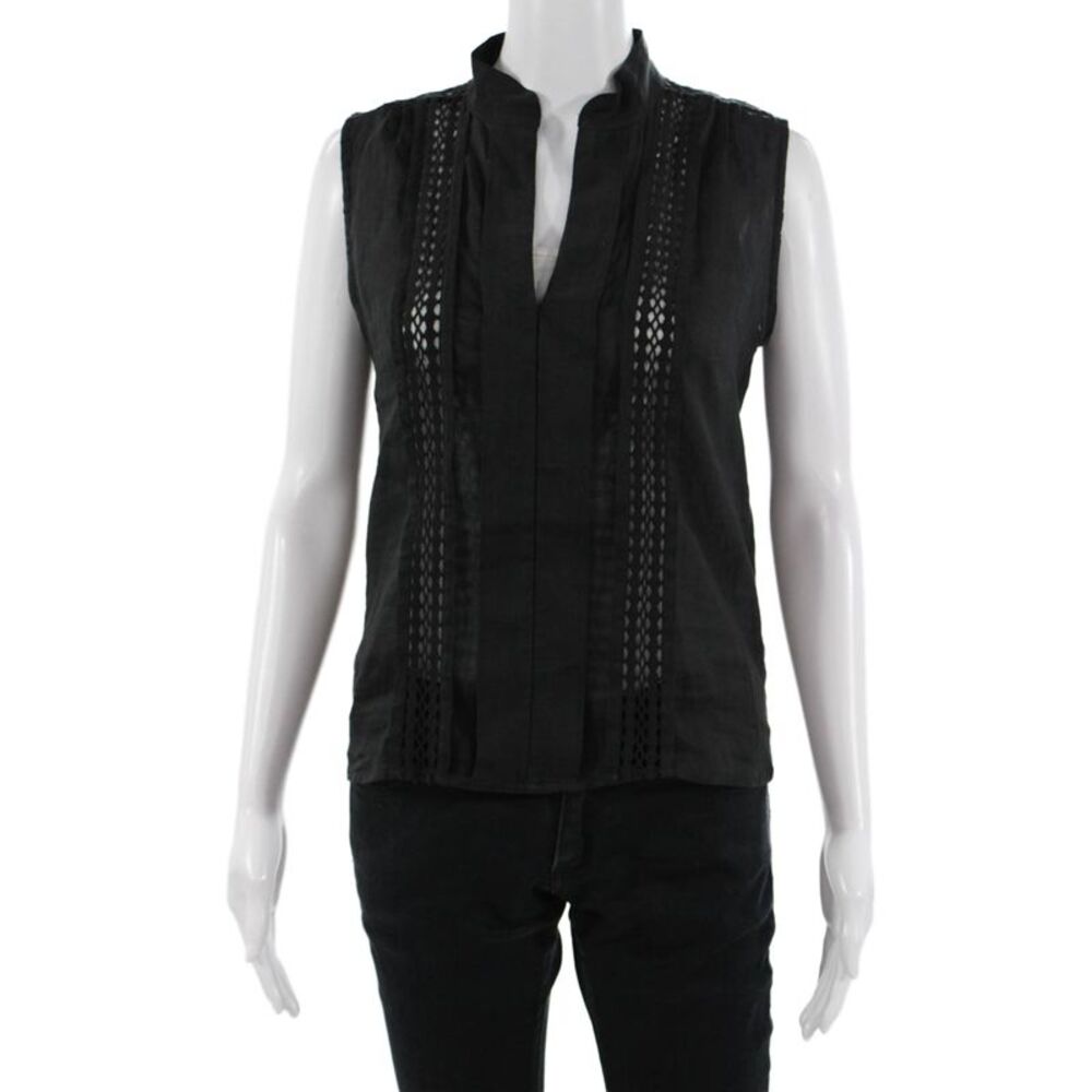 Frame Womens Black Ramie Mock Neck Sleeveless Blouse Bohemian Size XS